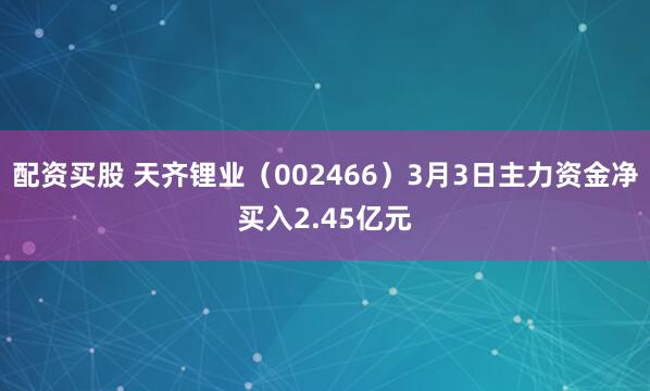 配资买股 天齐锂业（002466）3月3日主力资金净买入2.45亿元