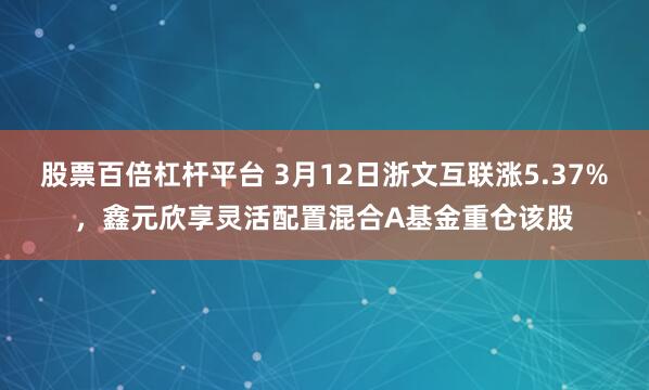 股票百倍杠杆平台 3月12日浙文互联涨5.37%，鑫元欣享灵活配置混合A基金重仓该股