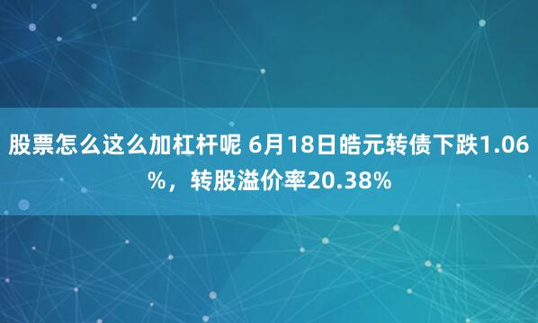股票怎么这么加杠杆呢 6月18日皓元转债下跌1.06%，转股溢价率20.38%